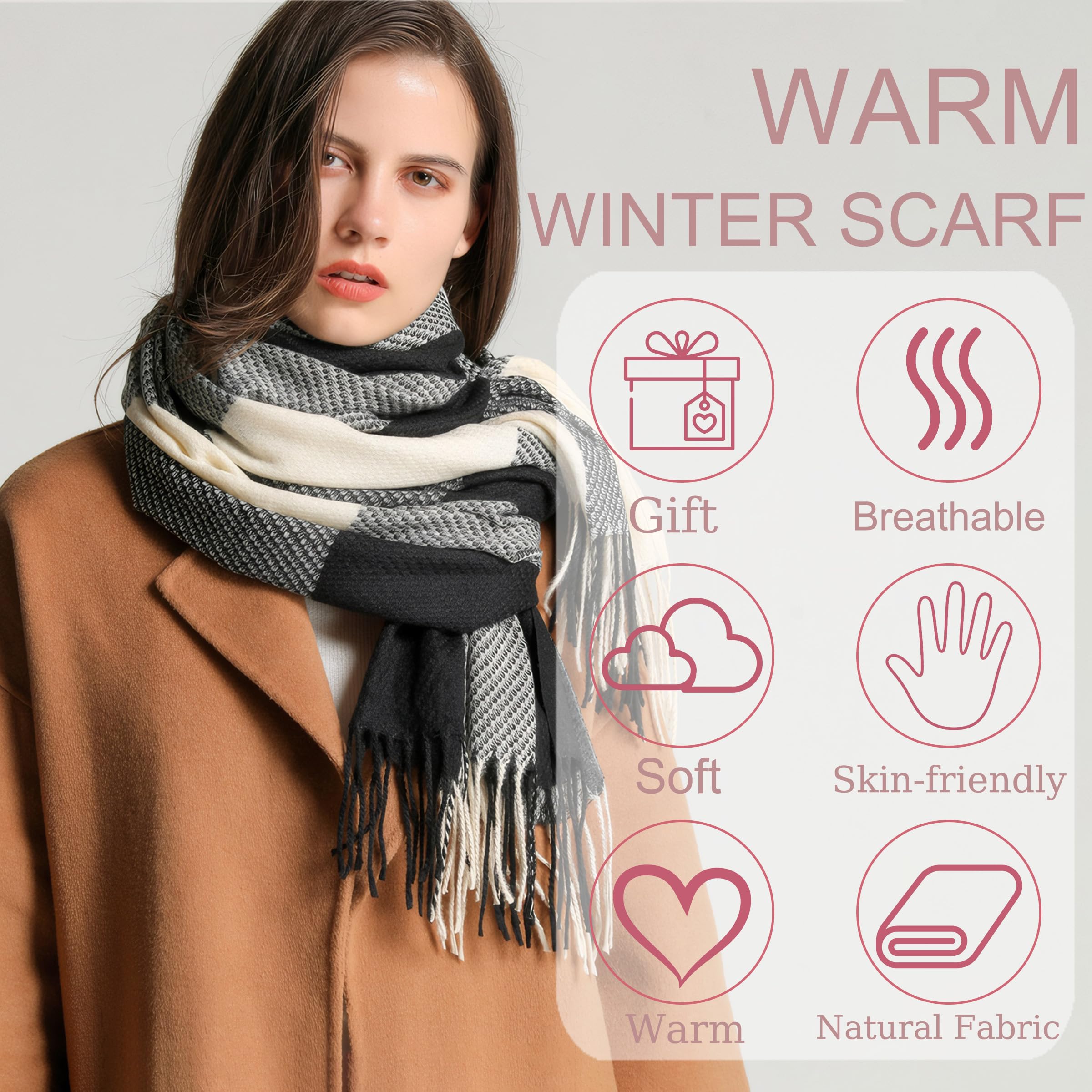 PCIQUTE Tartan Plaid Scarves for Women Winter,Long Scarves for Women with Fringe,Super Soft Scarf for Women Winter