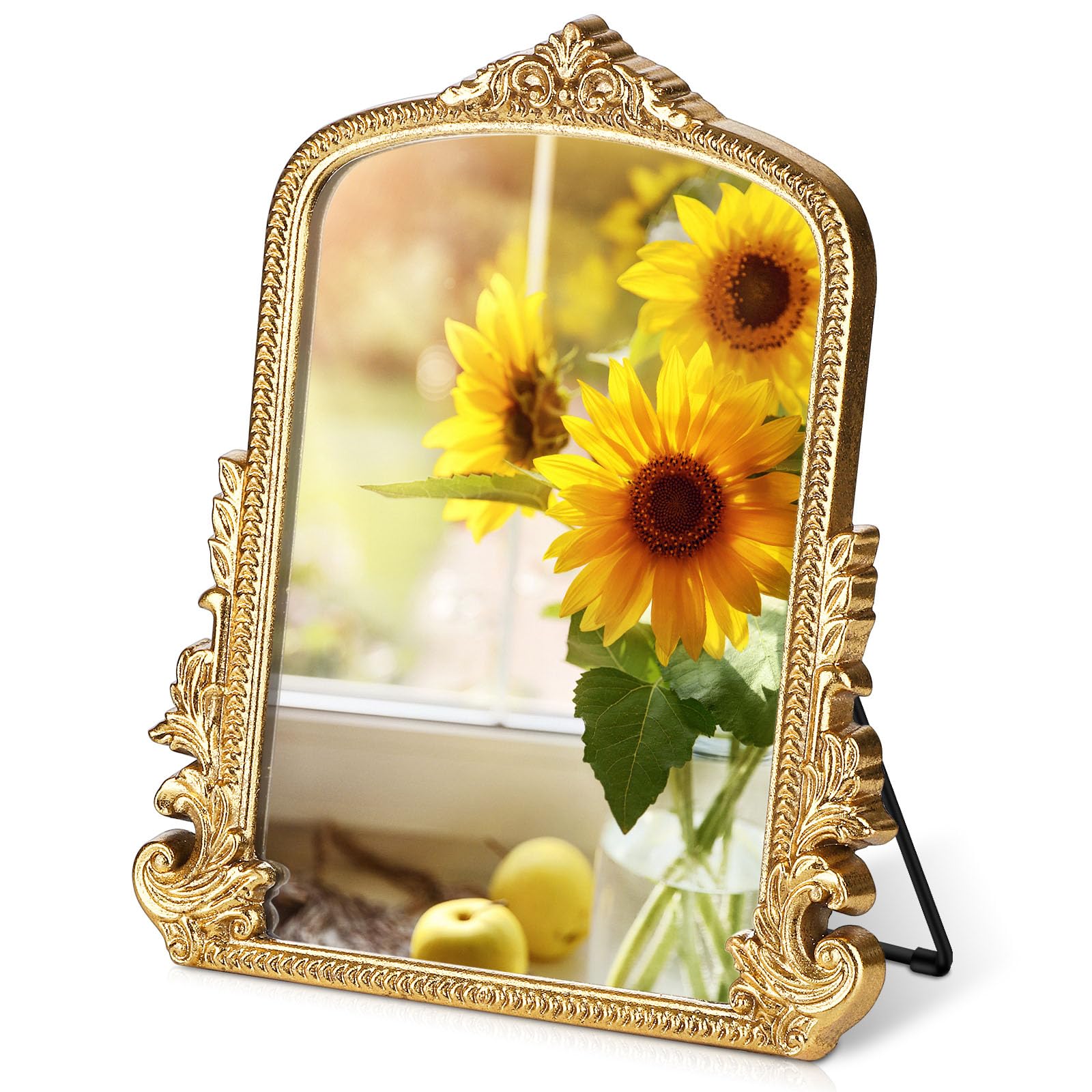 Espejo de maquillaje vintage, espejo de escritorio antiguo tradicional, de pie, colgar o montar en la pared, espejo de vestir ajustable, espejo decorativo dorado para sala de estar, dormitorio 7
