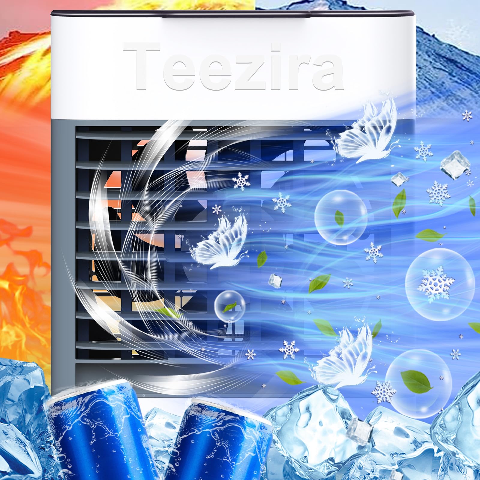 Portable Air Conditioners Fan, USB Personal Mini Air Conditioner with 3-Speed, Evaporative Cooler with LED Light, Personal Mini Air Cooler for Office Home Office (White T23-09)