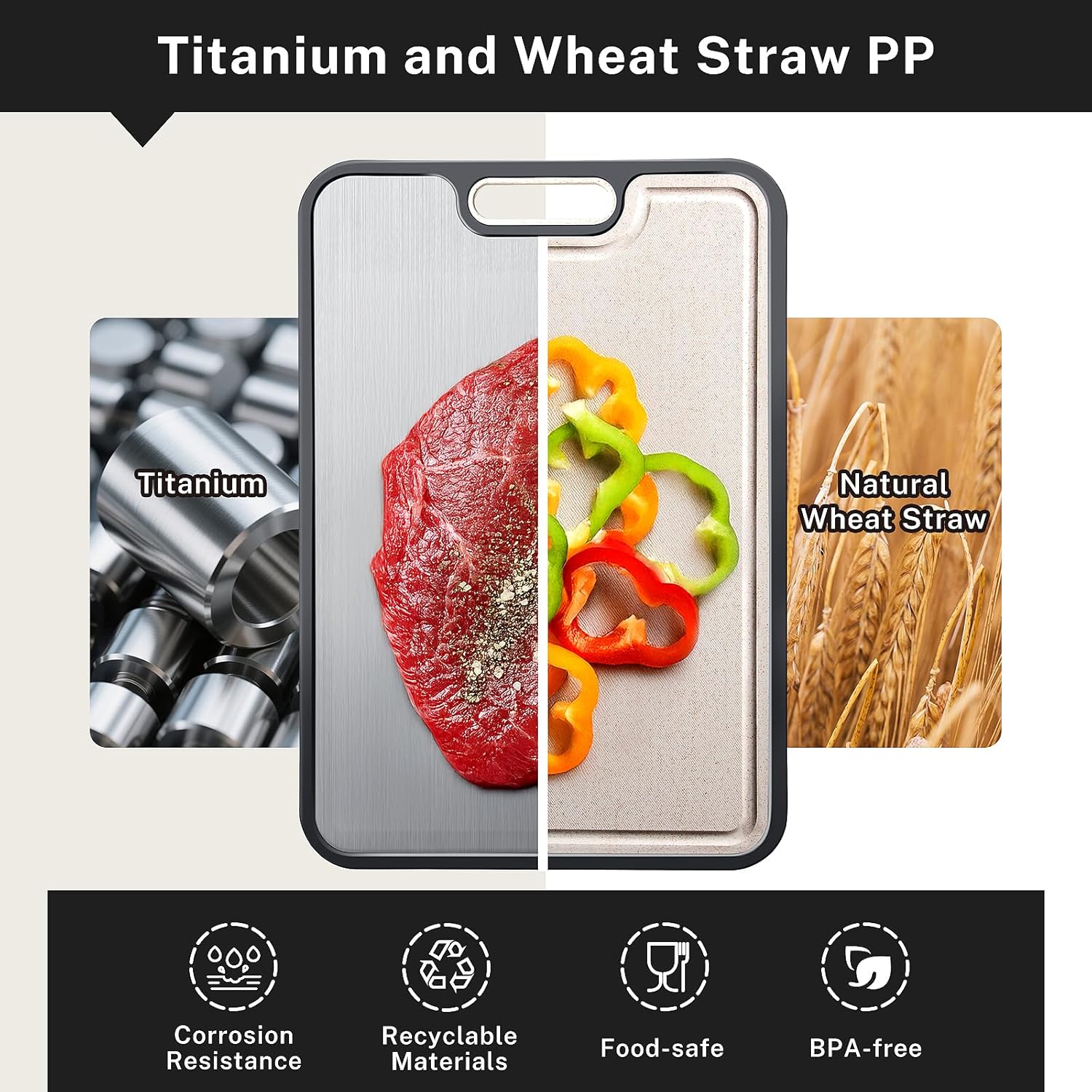 Titanium Cutting Board, Double Sided Cutting Boards for kitchen, e