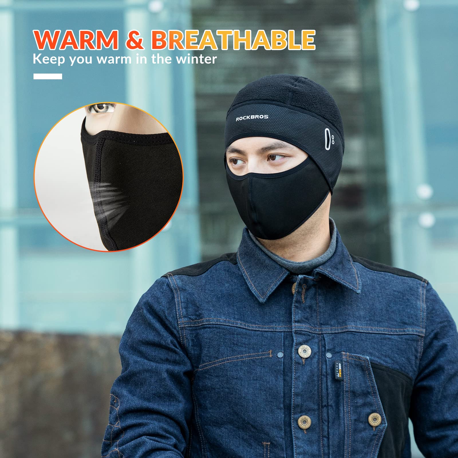 ROCKBROS Cagoule Vélo Court Hiver Cache-Visage sous-Casque Bonnet d'hiver Bonnet de vélo avec Trou de Lunettes pour Vélo Moto Ski Randonnée Hommes Femmes