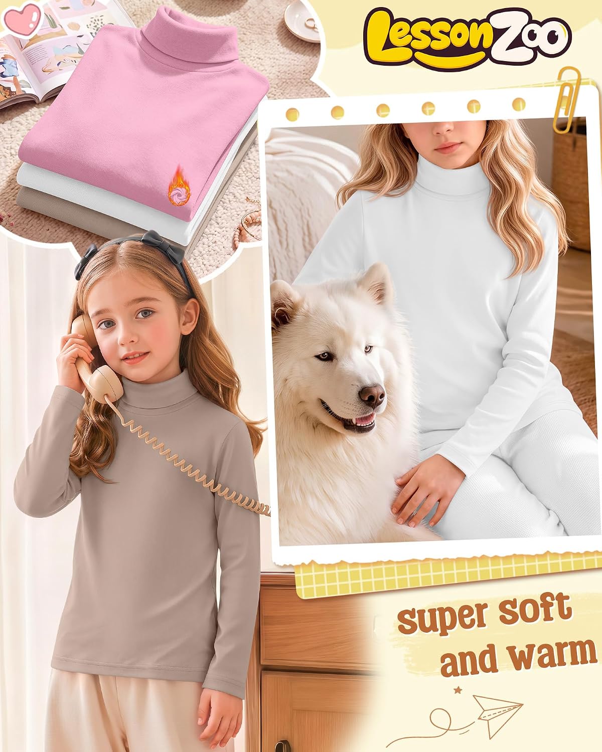 3 Pack Girls Thermal Turtleneck Shirts