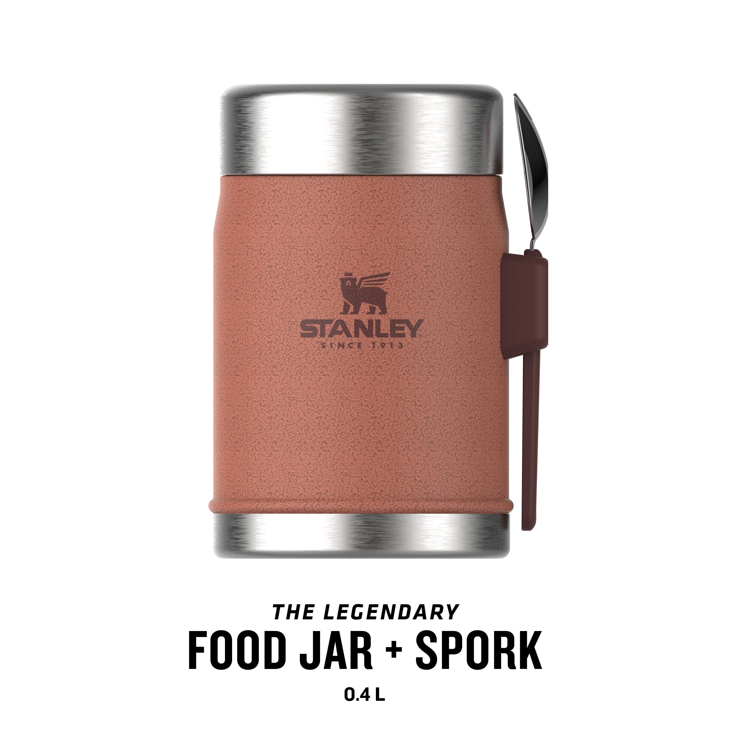 STANLEY 1913 Classic Legendary Food Jar mit Spork 400 ml - Hammertone Clay | Hält 7 Std. heiß oder kalt - Auslaufsicher - BPA-frei - Breite Öffnung