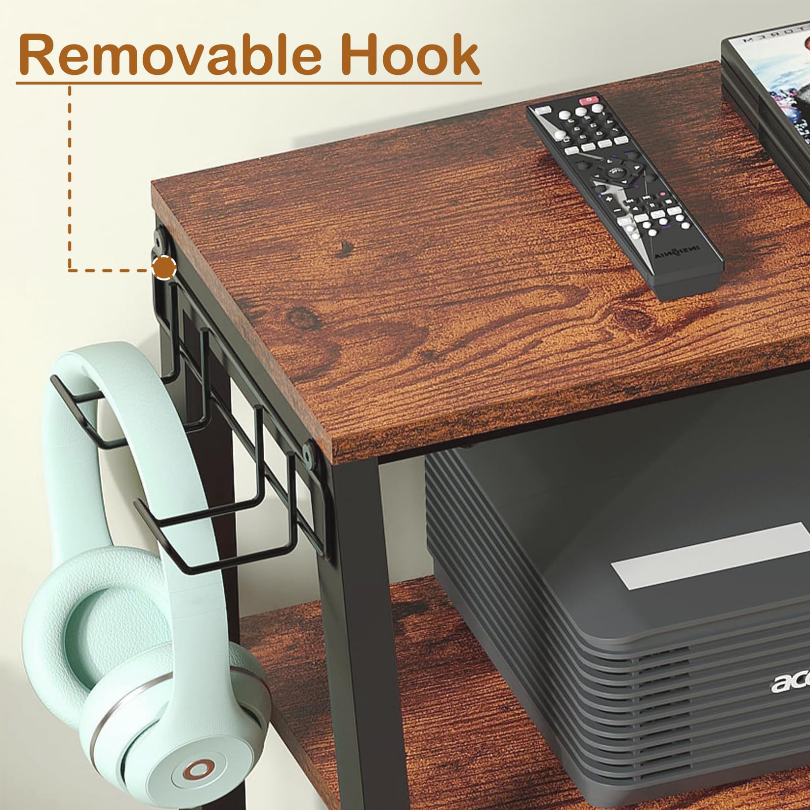 TWSOUL Rack HiFi a 4 livelli, giradischi, in legno e acciaio, torre audio, scaffale da gioco in legno con ripiani aperti, per giradischi e impianti stereo e impianto compatto, 48 x 36 x 80 cm