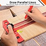 Preciva 13” Carpenter Square Ruler (1/16" Scale) - Foldable Aluminum Alloy T Square Ruler with Imperial and Metric Scales, Multi-Purpose Woodworking Square for Measure Angles, Position, Draw Lines