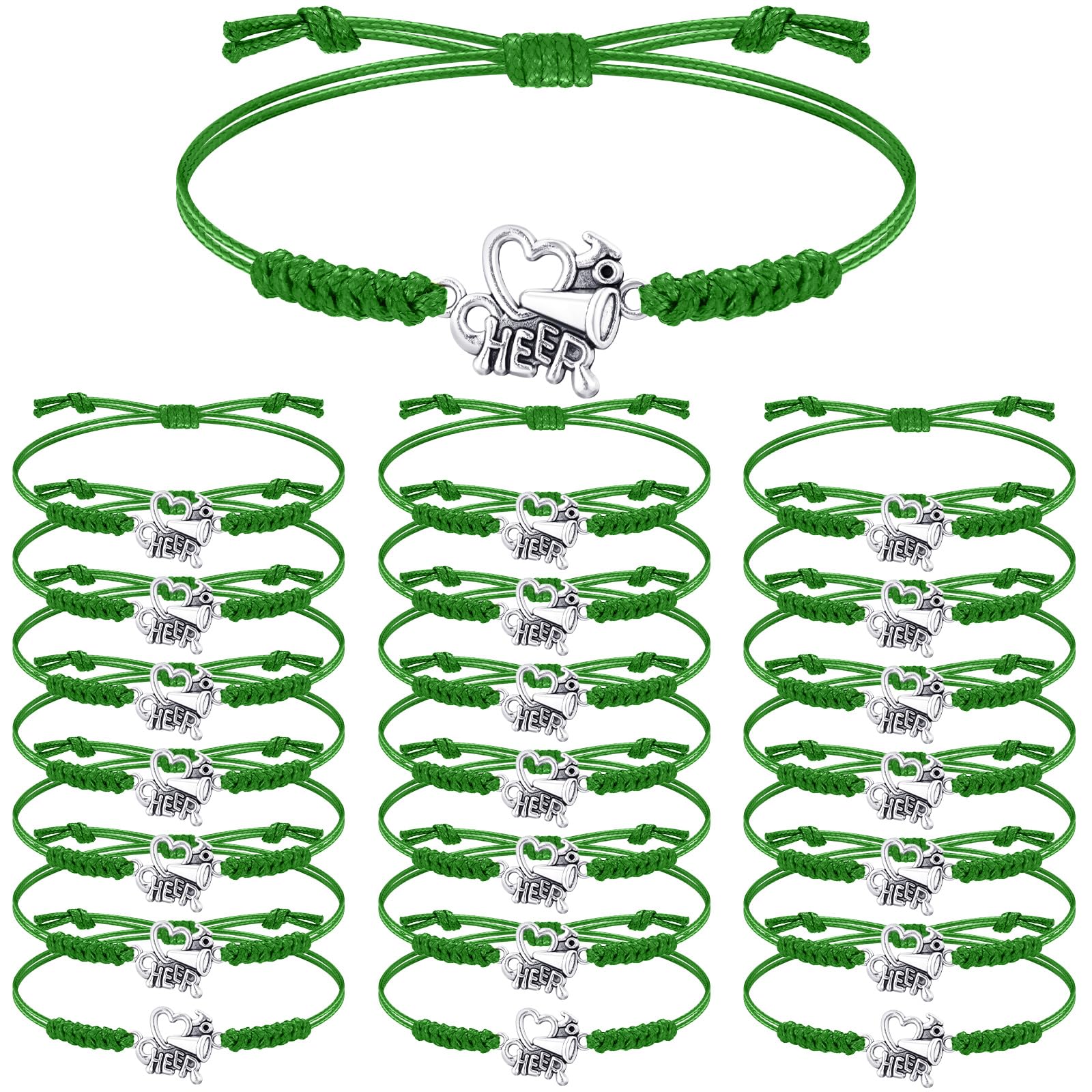 Rtteri 20 Pcs Cheerleader Gifts Cheer Bracelet Girls Charm Bracelet Adjustable Cheerleader Gifts For Cheer Team Jewelry Accessories Bulk