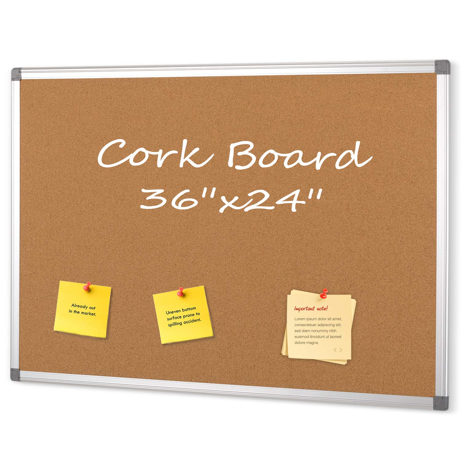 S SWANCROWNCork Boards Bulletin Board 2x3,Large Notice Pin Board for Home Office Kitchen,Wall Mounted Corkboard with Aluminium Frame 36x24inch
