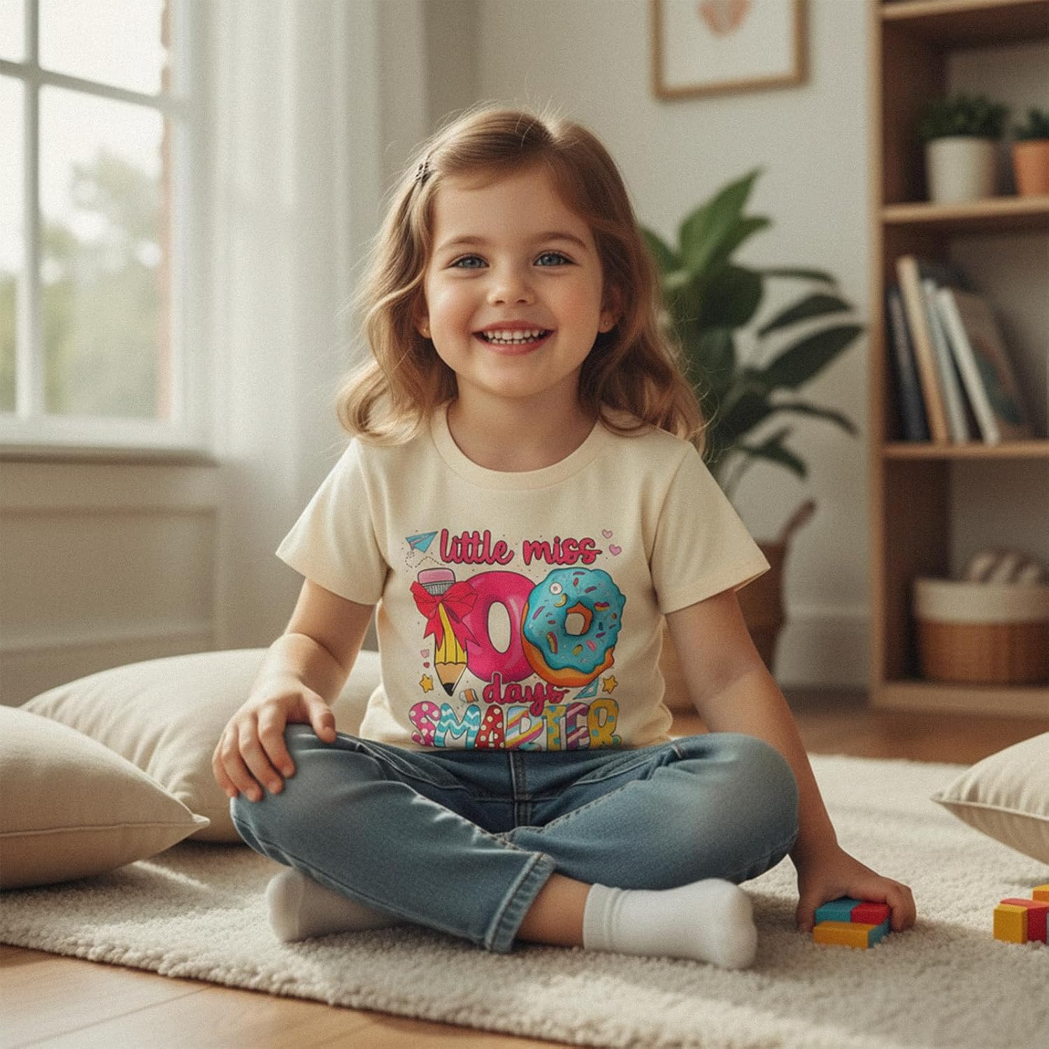 3-9Y Little Kids Toddler Girl 100 Days of School Shirt Letters Pencil Print Tops Cute Short Sleeve Tees