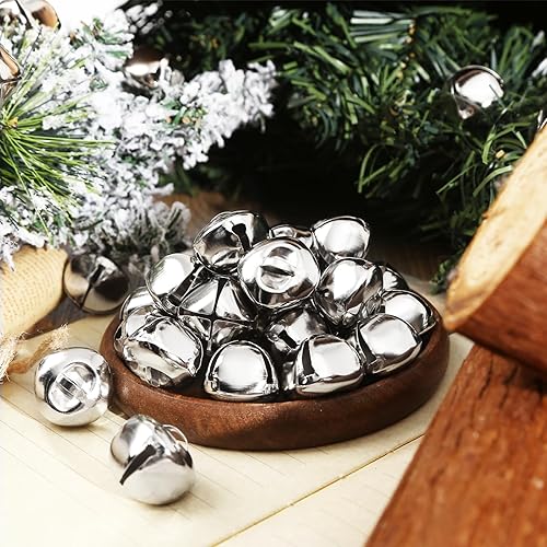 Miniatura 9 de MCPINKY 300 cascabeles a granel, campanas de manualidades de 1 pulgada de cascabel plateado para decoración del hogar de Navidad