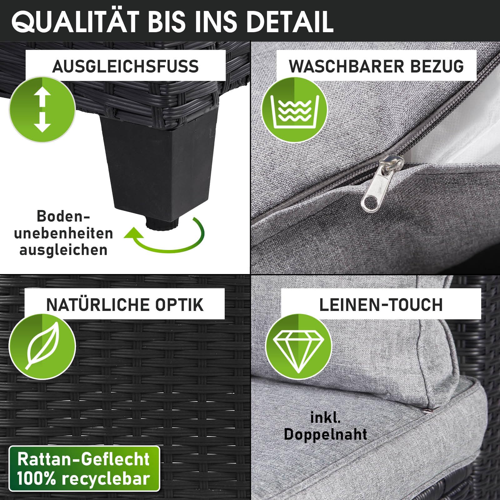 BRAST Gartenmöbel Set Family | bis zu 11 Personen viele Farben | inkl. extra Dicke Kissen | TÜV geprüft | Outdoor Loungemöbel Sitzgruppe Essgruppe Garnitur