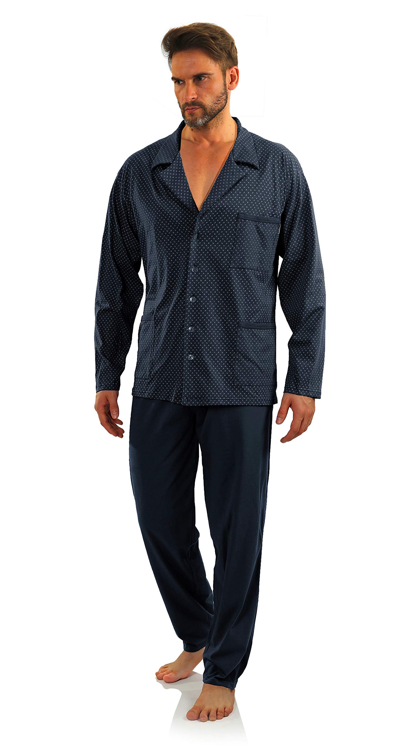 Sesto Senso Pijama Hombre Botones Algodon Abotonado Clasico Invierno 2 Piezas Set Ropa De Dormir Conjunto Set Camisa Manga Larga Pantalones Largos