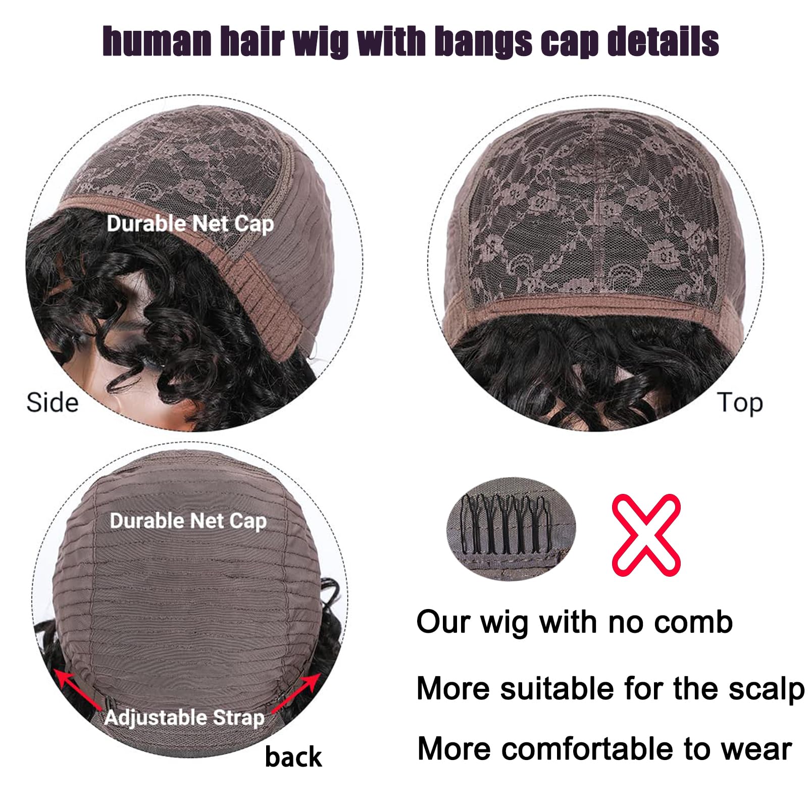 Short Glueless Human Hair Wig with Bangs