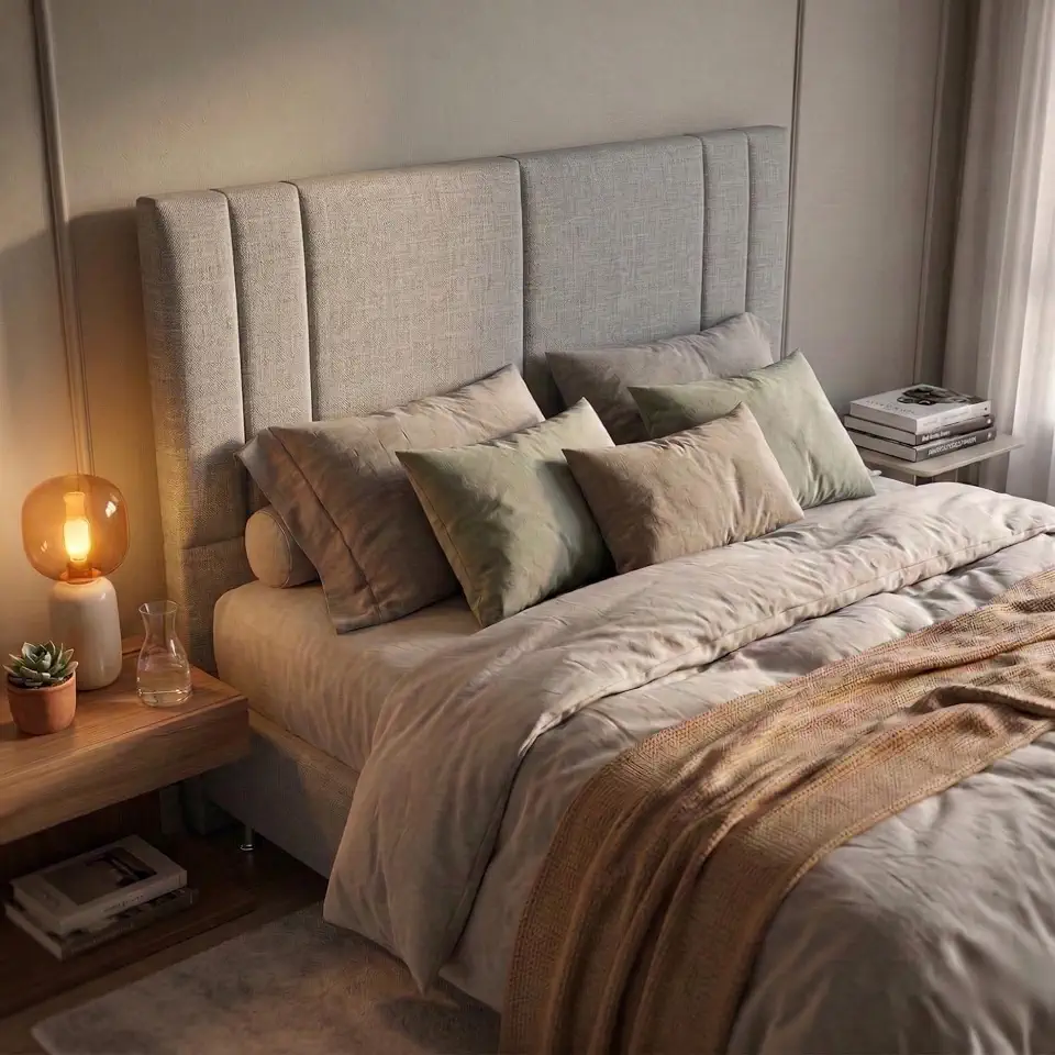 Cabeceira Tulipa para Cama Box Quarto Casal Com Pés Queen Estofada Premium (Linho Cinza, Casal 140cm)