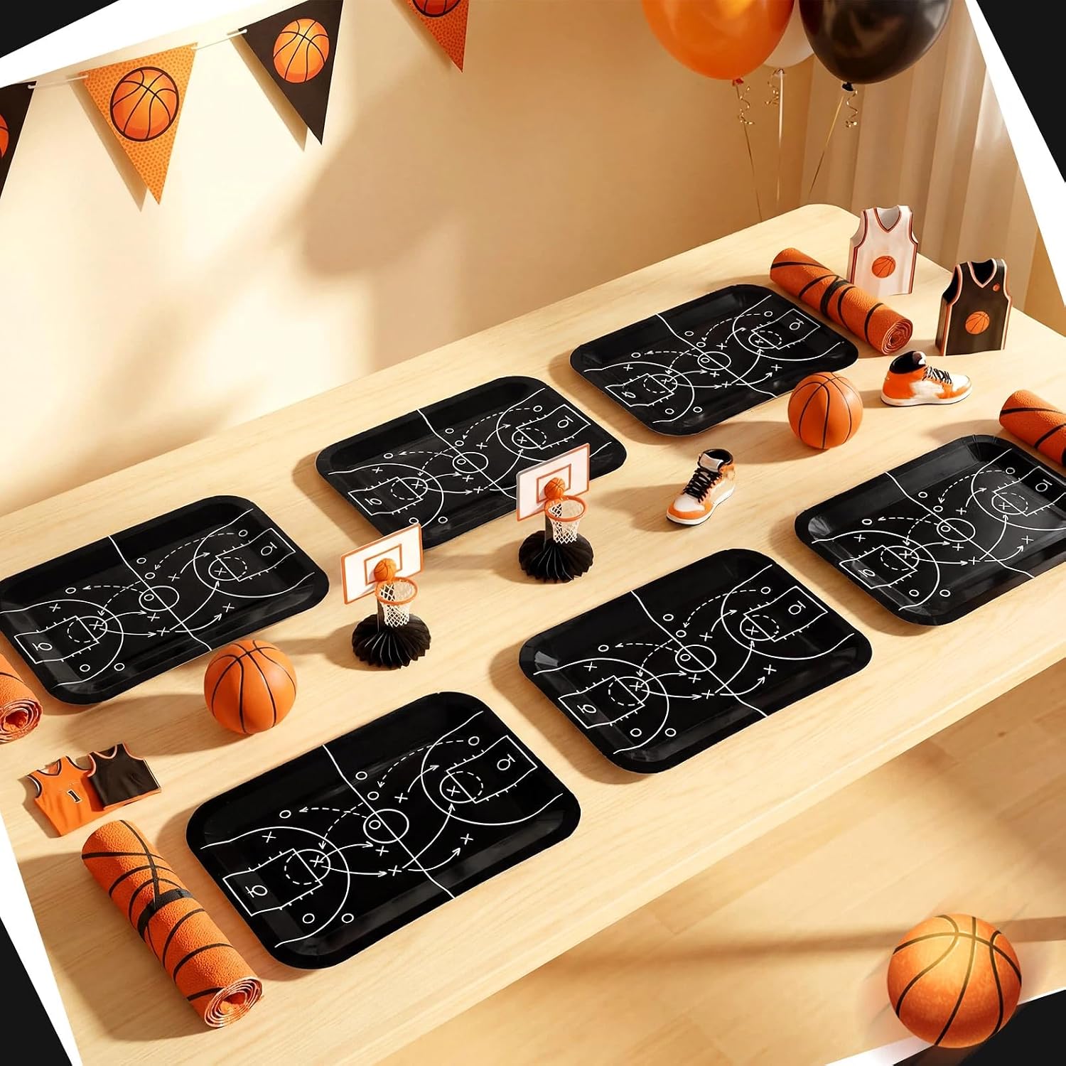 100 Pcs Basketball Party Supplies 11.8" Basketball Paper Plates Dinner Dessert Plate Decoration Ball Formation Tactics Birthday Party Supplies Disposable Paper Dessert Tableware