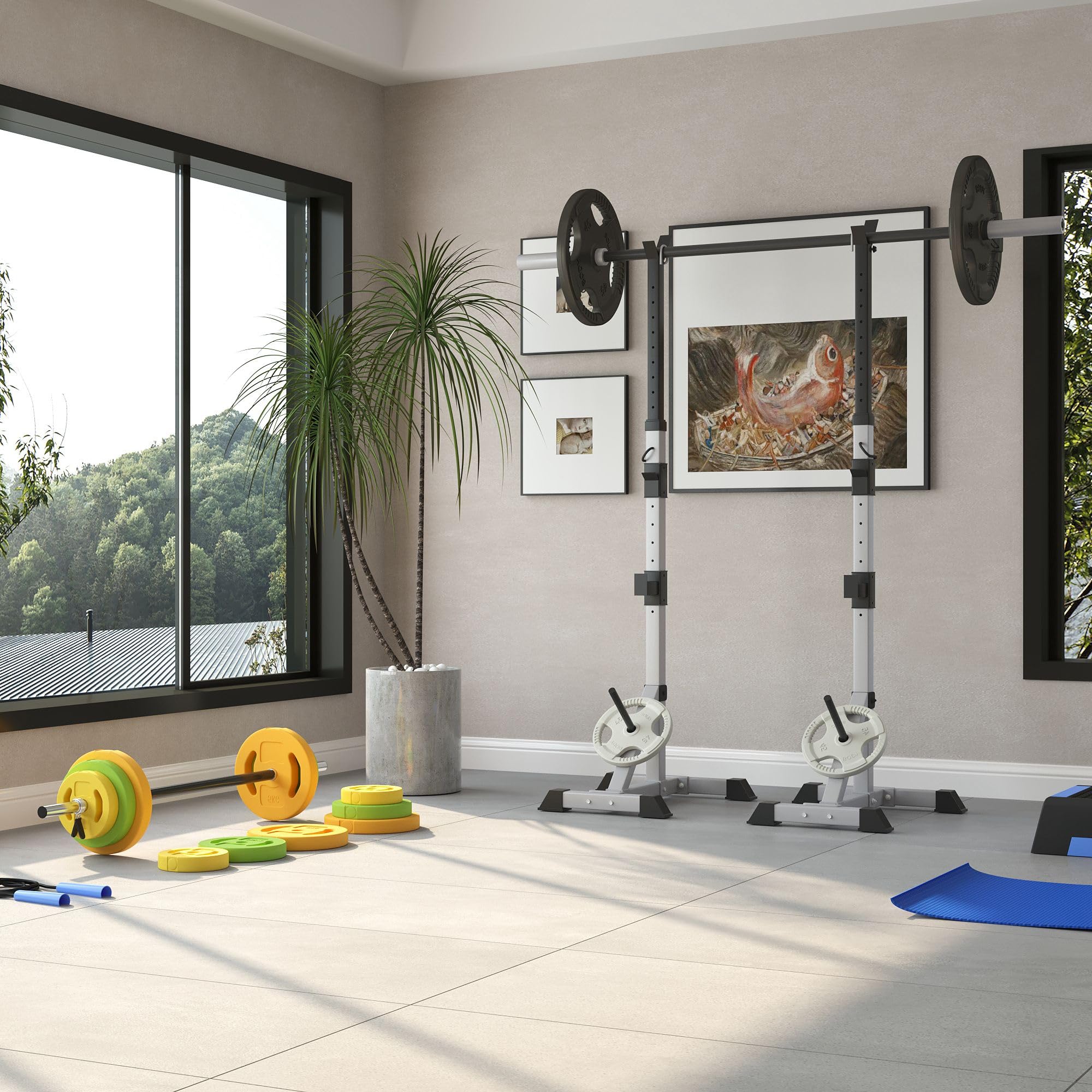 HOMCOM Barra de Pesas 20 kg Pesas Ajustables con 6 Discos de Pesos 1,5kg 2,5kg 5 kg para Entrenamiento Fuerza y Brazos en Gimnasio Doméstico 130x28x28 cm Multicolor