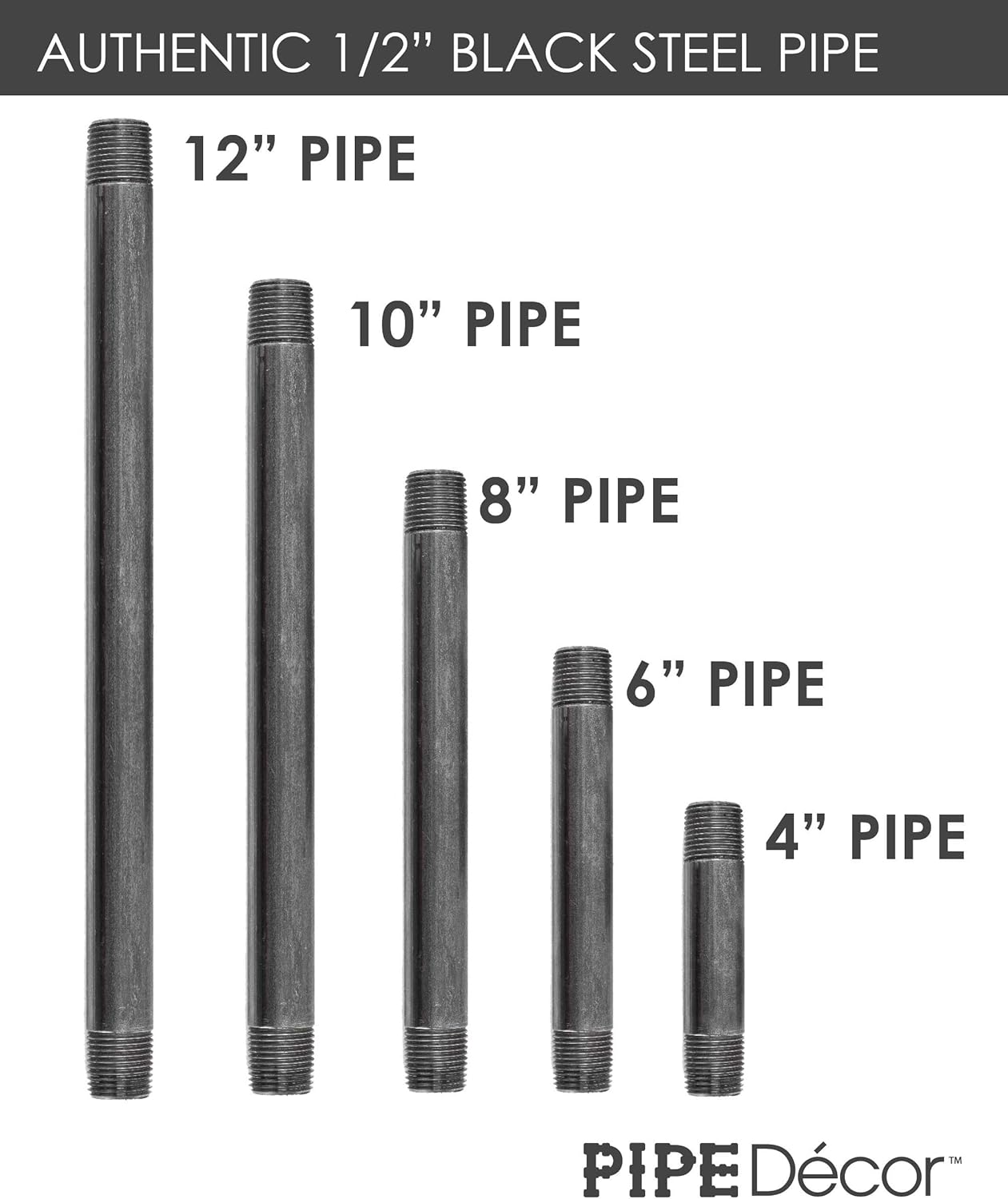 Flаѕh Dеаlѕ - 80% оƒƒ PIPE DÉCOR 1/2” x 10” Malleable Cast Iron Pipe Nipple, Pre Cut Connectors, Industrial Steel Grey Fits Standard Half Inch Black Threaded Pipes Nipples and Fittings, Build Vintage DIY Furniture, 6 Pack