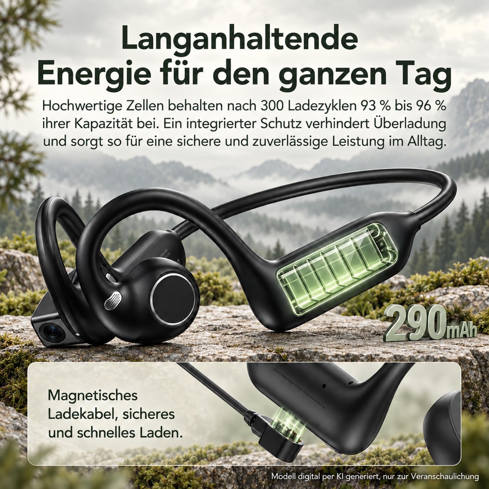 Knochenschall Kopfhörer mit 8MP Kamera, Open Ear Bluetooth Kopfhörer Kabellos, 1080P Video & EIS, KI-Übersetzung & Objekterkennung, 8GB Speicher, Sportkopfhörer für Radfahren, Laufen & Reisen