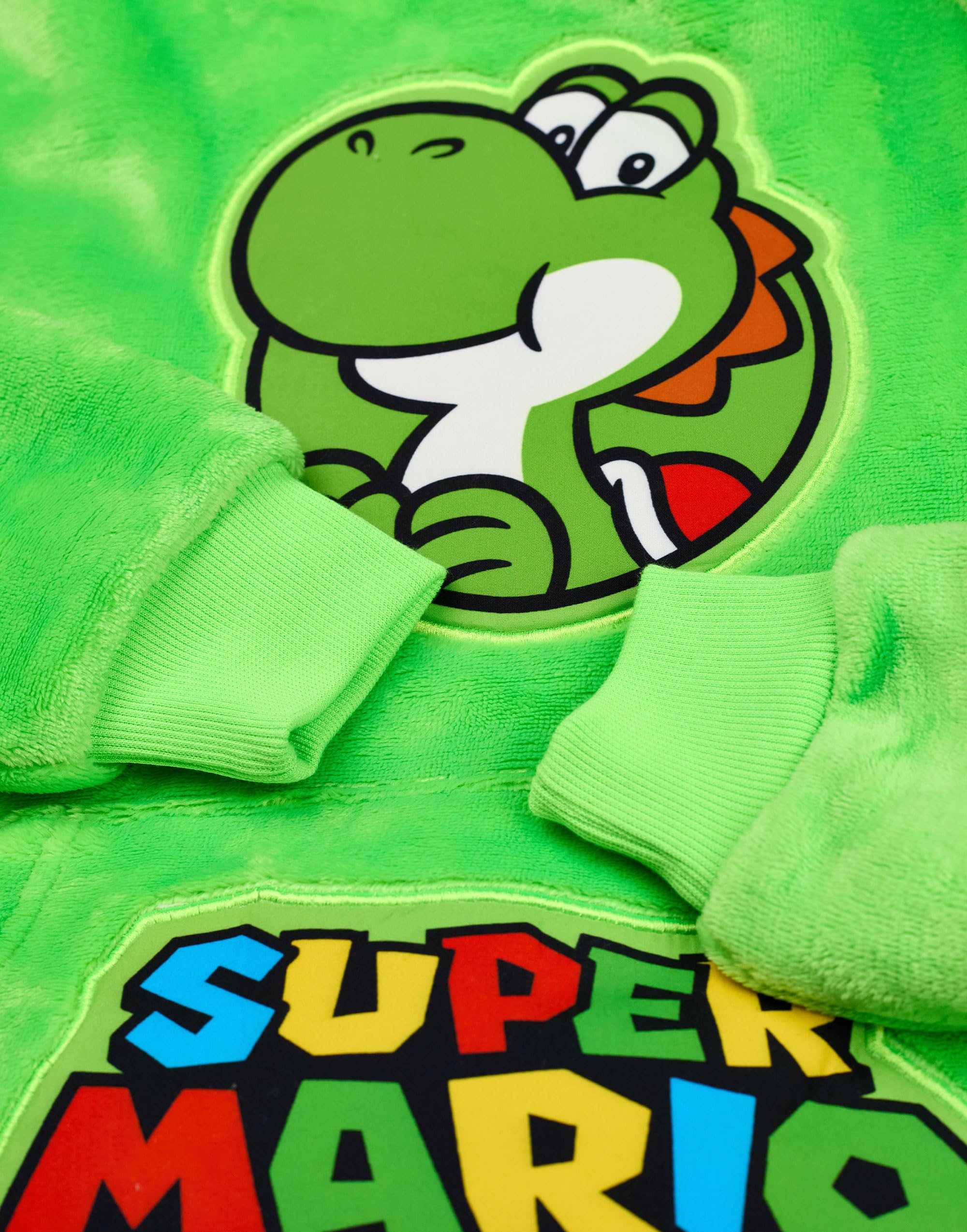 Super Mario Nintendo Tragbare Decke Unisex Hoodie für Kinder | Grüner Kapuzenpullover für Kinder mit Yoshi Charaktergrafiken | Sherpa-gefütterte Loungewear mit Taschen für Jungen und Mädchen