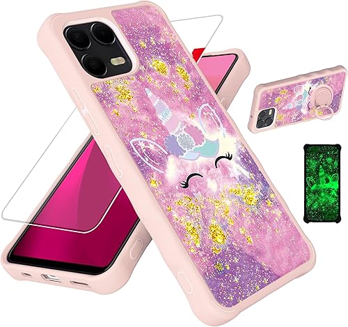 Miniatura 182 de Cricket Debut S2 - Funda compatible con AT&T Calypso 4 U380AC U380AA con protector de pantalla de vidrio templado, soporte de anillo, purpurina