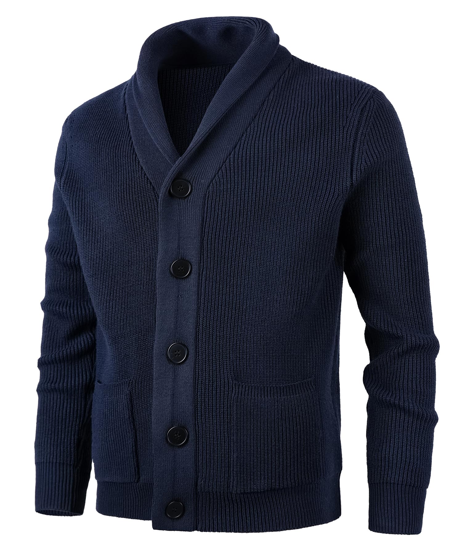 Chaqueta de Punto Grueso Hombre Manga Larga Cárdigan Cuello Chal Slim Fit Invierno