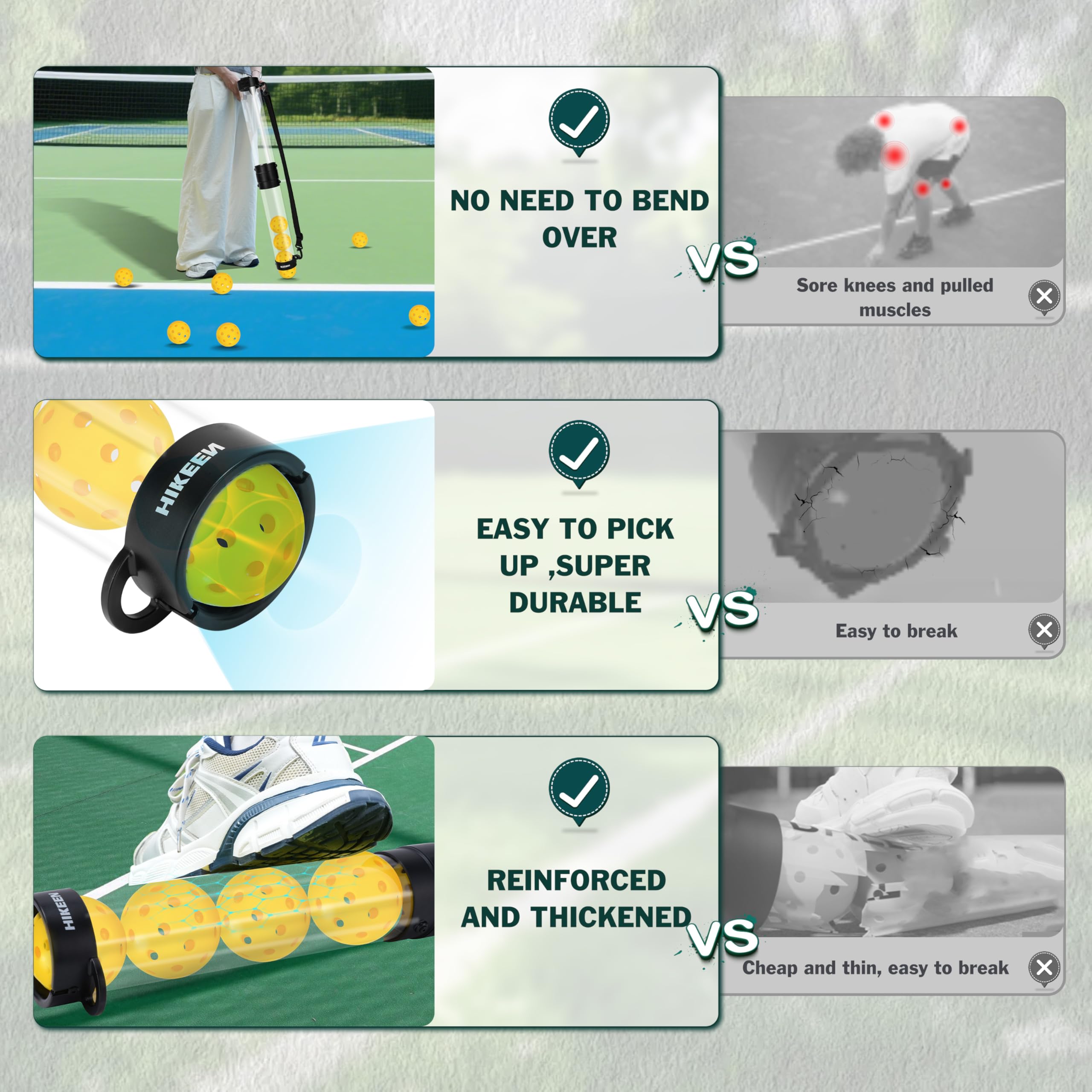 Hikeen Tubo Recuperador Pickleball con 5 Pickleballs, Pickleball Set Portátil con Correa Ajustable para Entrenamiento Pickleball, Accesorios Pickleball para Transportar y Almacenar