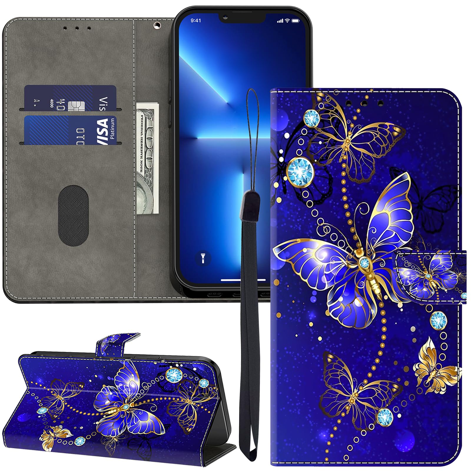 ALILANG for Samsung Galaxy S23 FE 5G Wallet Case with Credit Card Holder, Flip Book PU Leather Protective Magnetic Cover for Samsung S23 FE Phone Case-Diamond Butterfly