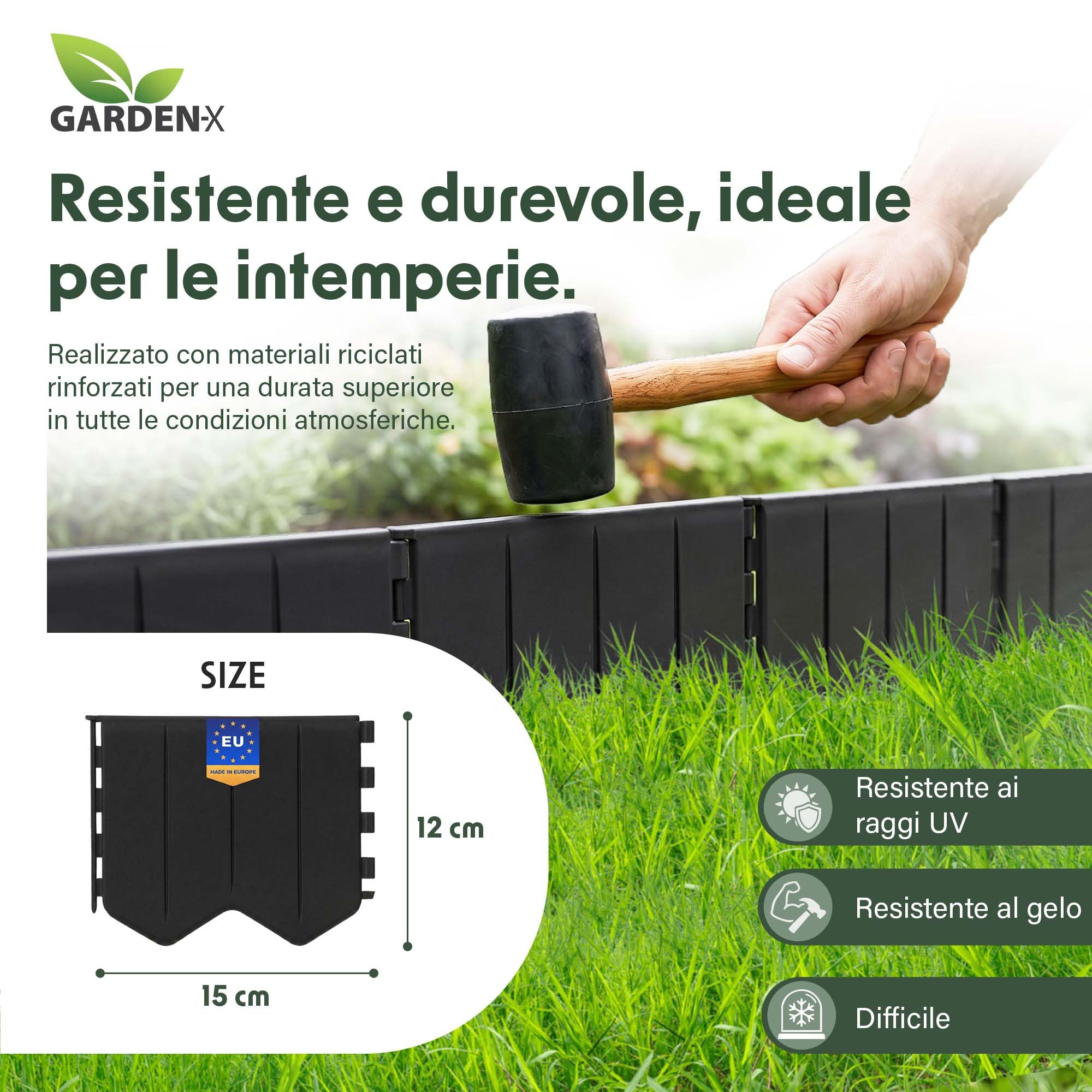 GARDENIX Bordo per prato, facile da installare, antracite, plastica, 5,15 m, bordatura per aiuole senza scavo, in plastica riciclata, flessibile e durevole, prodotto nell'Unione Europea