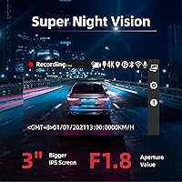 Vista 6 de Miofive Dash Cam Car Front Rear 4K+4K WiFi Bluetooth Dash Cam with 64GB SD Card, Dual Car Camera with Parking Monitoring, Super Night Vision, HDR