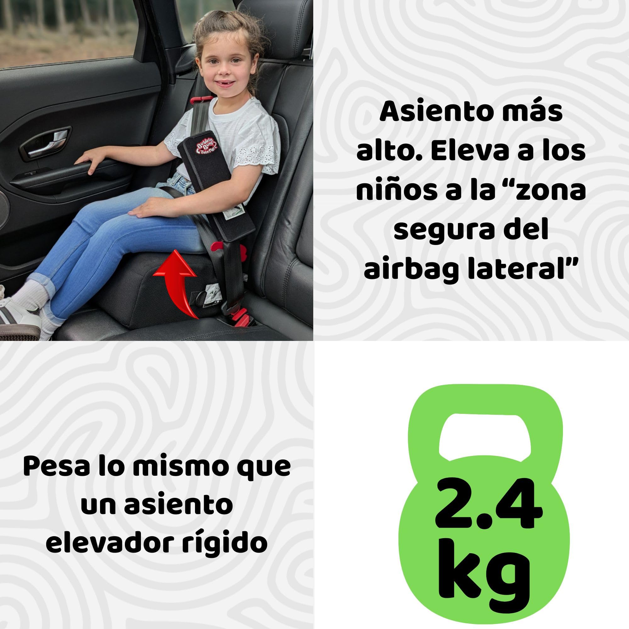 BubbleBum Teleport - Asiento elevador para coche, asiento elevador sin respaldo, asiento telescópico portátil, ideal para uso diario y plegable para viajes, certificado R129, altura de 125 cm a 150 cm