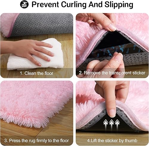 Miniatura 4 de Alfombra rosa para dormitorio, alfombras de área esponjosas de 2 x 3 pies para sala de estar, alfombras pequeñas y suaves para niños y niñas,