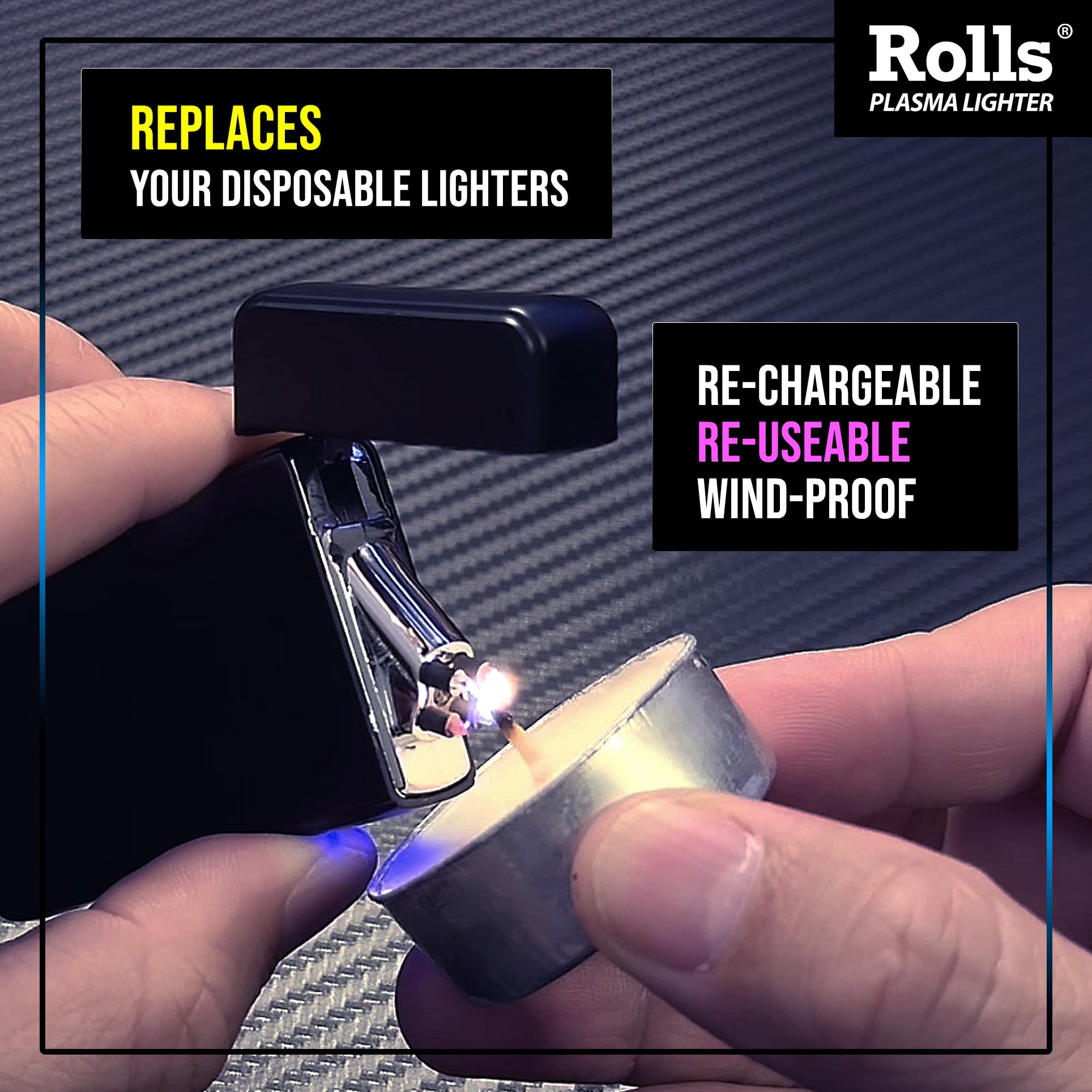 Briquet électrique Rolls – Cadeaux pour hommes – Briquets cool – Briquets électriques rechargeables – Cadeaux d'anniversaire pour hommes – (noir mat)
