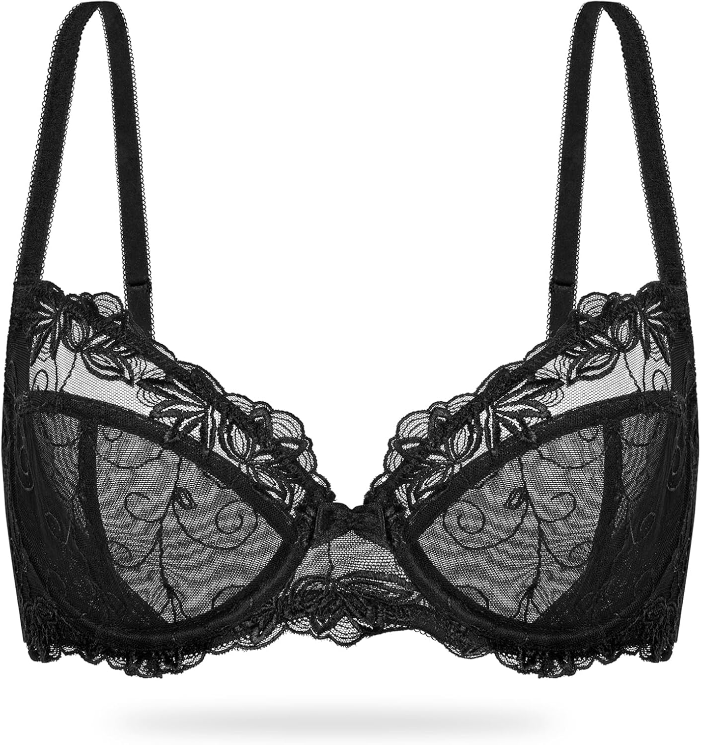 Wingslove Women's Sexy Lace Plus Size Embroidered Sheer Unpadded Underwire Unlined See Through Bra - Image 6