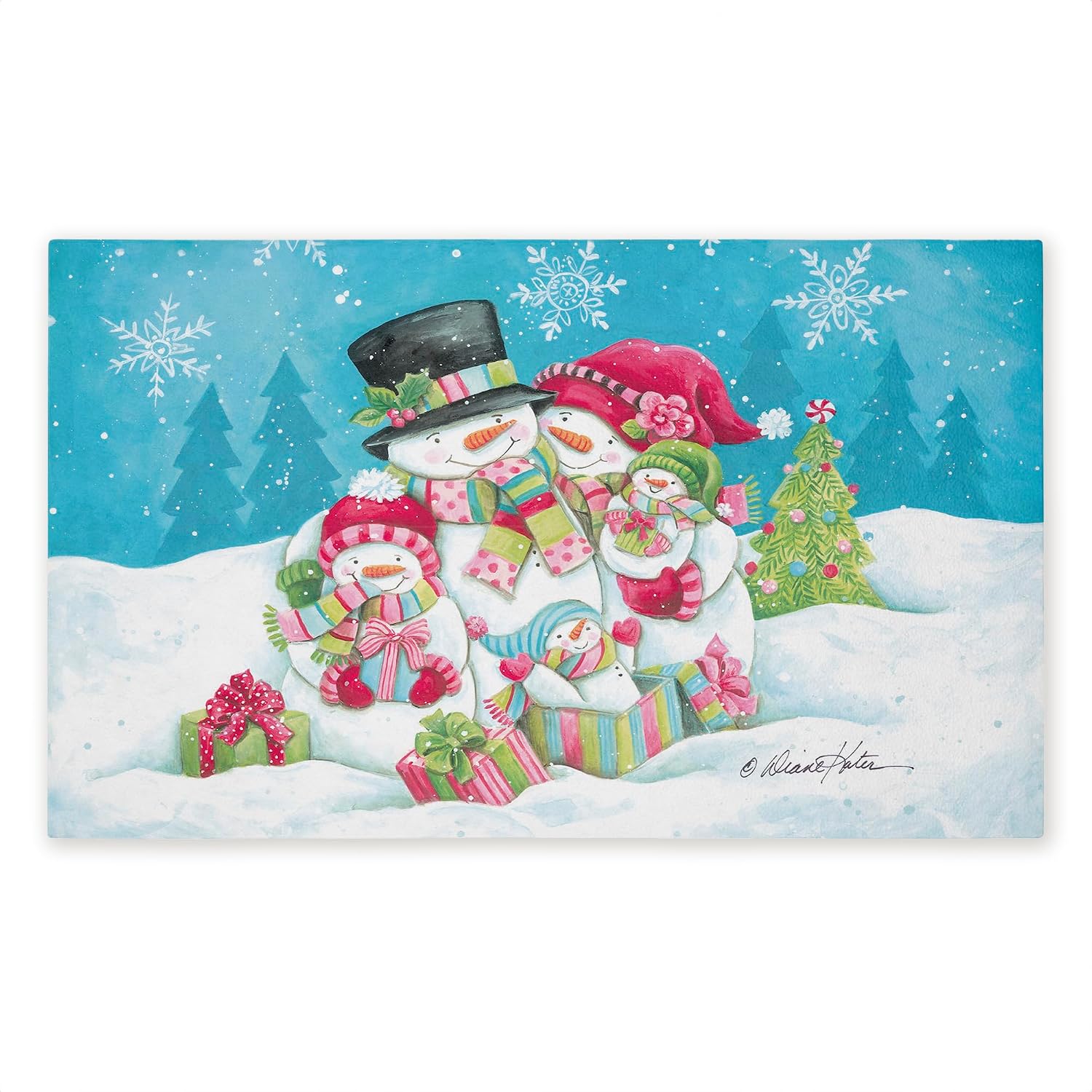 Stupell Industries Vintage Snowman Family Outdoor Door Mat, Durable Non-Slip Mat with Recycled Rubber Backing, Weather-Resistant Holiday Snowman Design by Diane Kater, 18"x30"