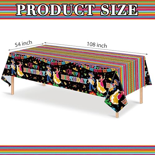 Miniatura 2 de Mantel de plástico para fiesta mexicana, 3 unidades, 54 x 108 pulgadas, mantel desechable para fiesta de cumpleaños mexicano, suministros de