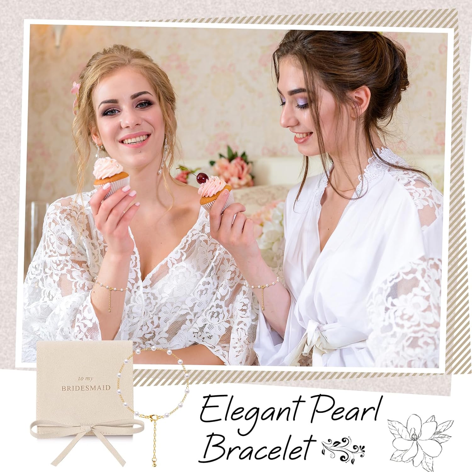 Quelay 16 Pcs Jewelry Bridesmaid Gift Pearl Bracelet Microfiber Jewelry Bag Pouch Set of 8 for Wedding Bridal Party Favor - Image 6