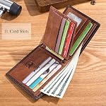 BULLCAPTAIN RFID Wallets for Men Slim Bifold Genuine Leather Front Pocket Wallet with 2 ID Windows QB-05, Brown, Small, Retro