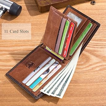 BULLCAPTAIN Mens RFID Wallet Slim Bifold Genuine Leather Wallet with Front Pocket and 2 ID Windows QB-05