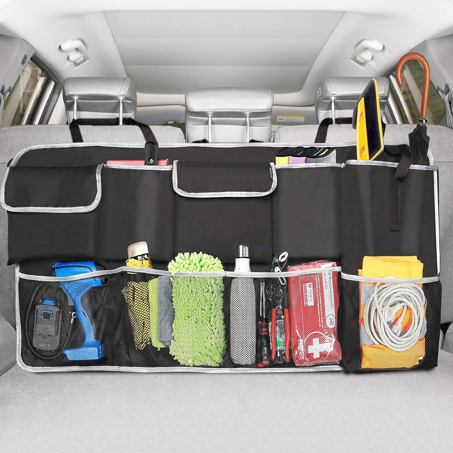 Cinkee Car Trunk Organizers for SUV 9 Pockets Backseat Trunk Organizer with Lids