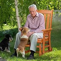 Vista 7 de VINGLI Planeador de madera para patio, resistente de 600 libras para exteriores con portavasos, banco de madera individual con respaldo alto