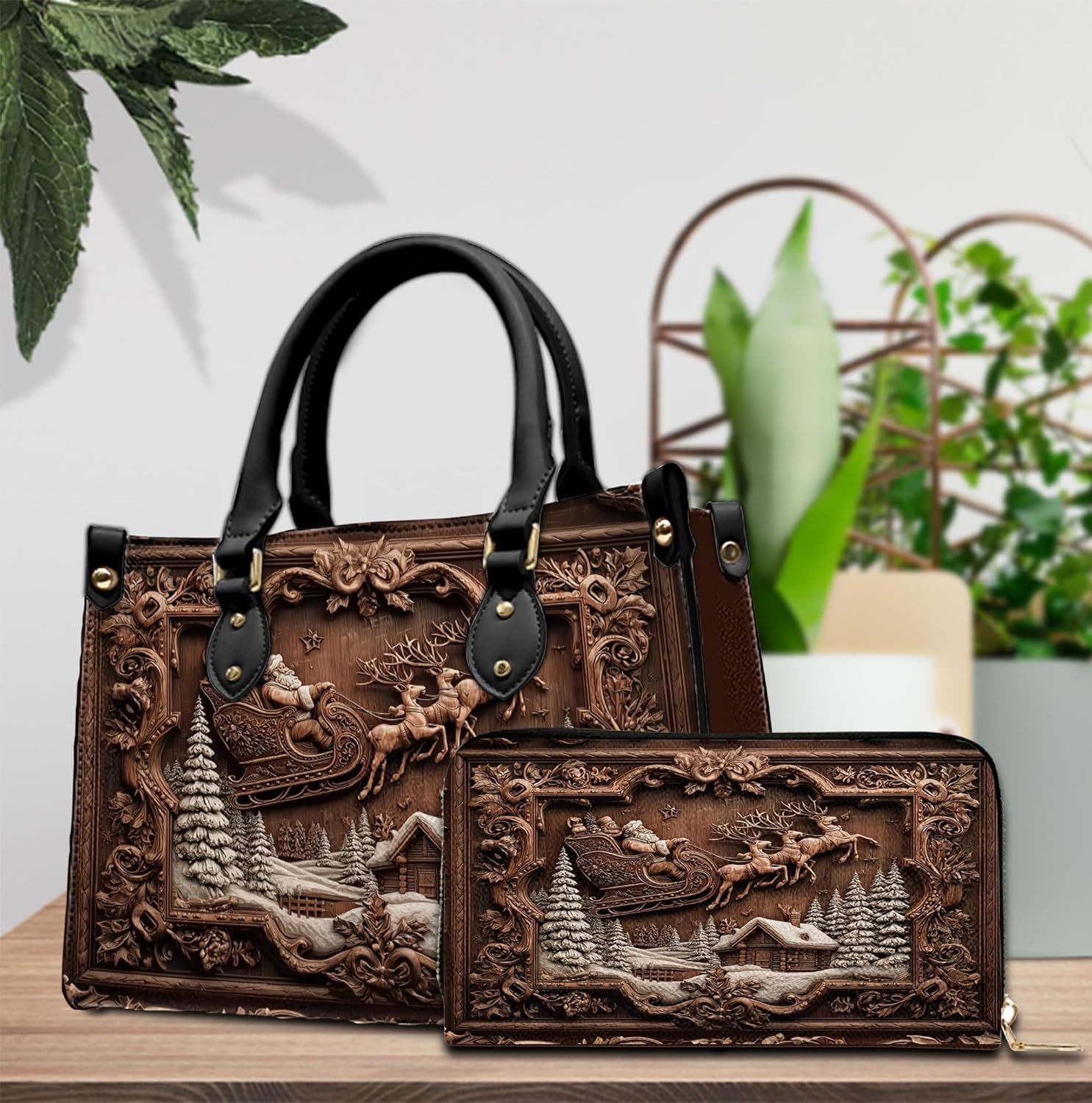 Personalized 3D Christmas Leather Handbag – Custom Name Holiday Purse for Women, Festive Winter Tote Bag Gift for Mom Her - Image 3