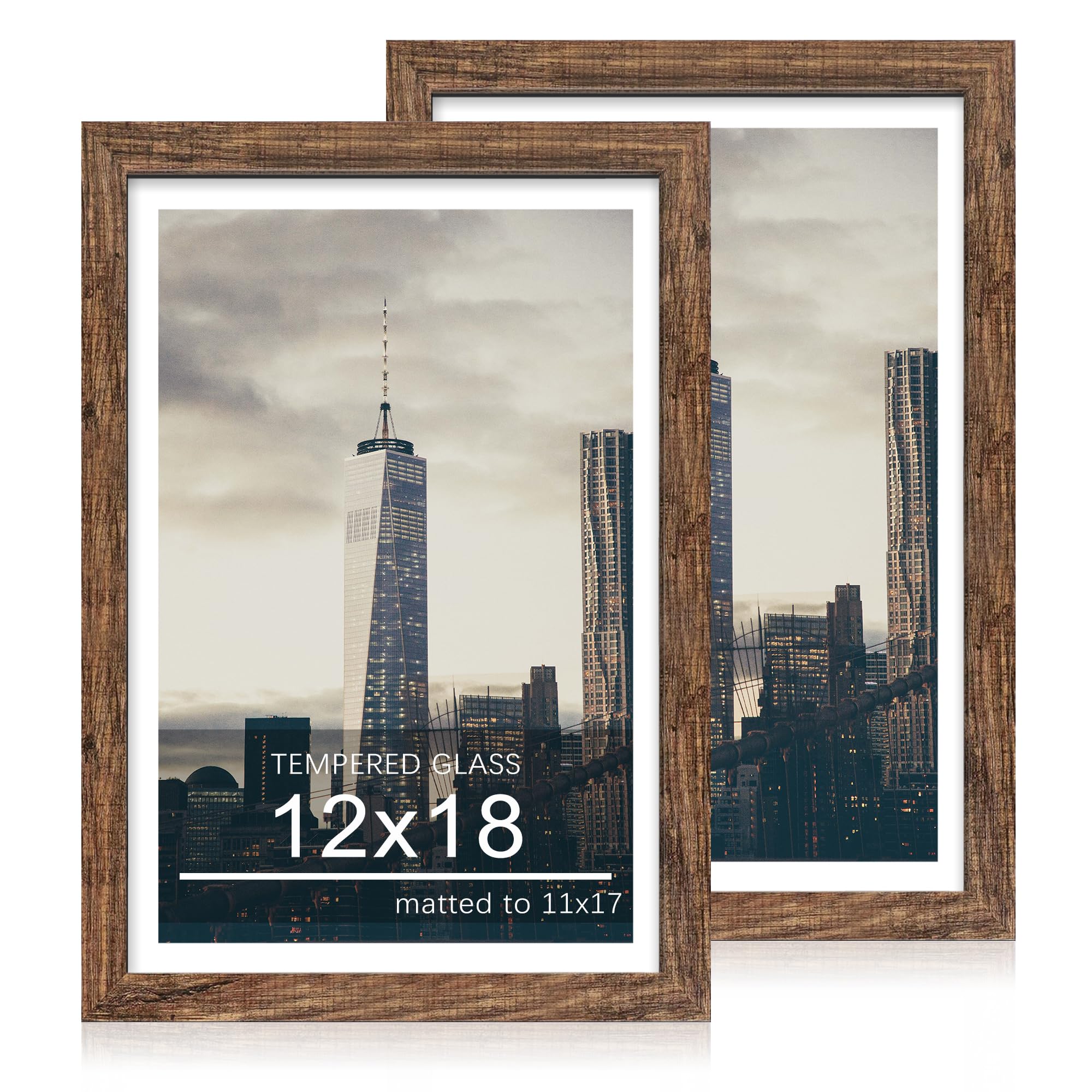 CCDCC 12x18 Picture Frame Set of 2, Rustic Brown, Tempered Glass