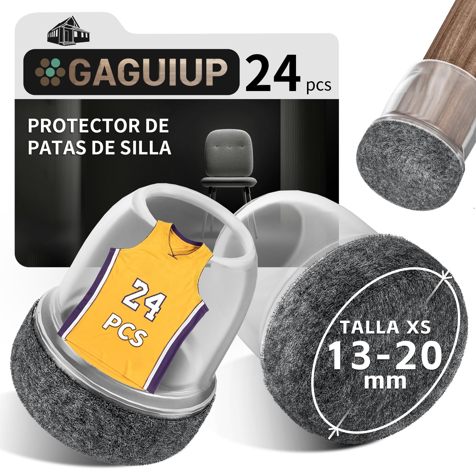 Protectores de suelo para patas de silla, 24 tapas redondas de silicona de 0.75 pulgadas, protector de pies de muebles, fundas para patas de mesa de movimiento libre, tapas de patas de taburete para