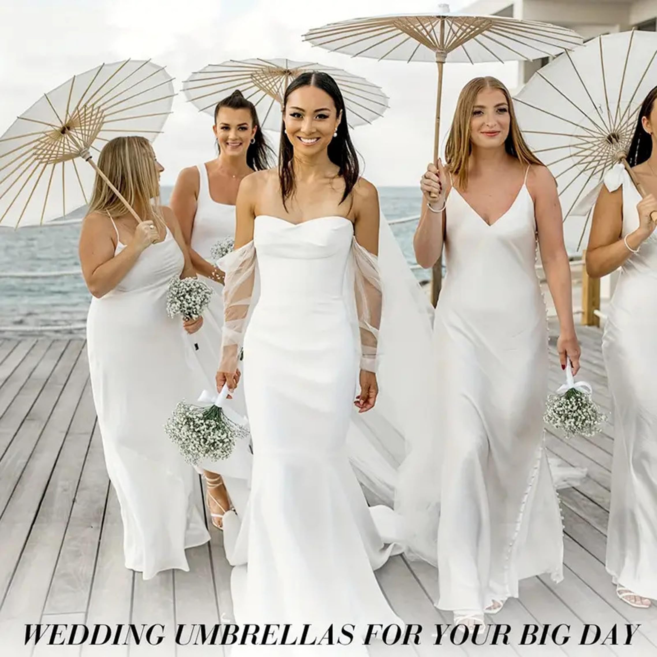 Ombrelli di carta 6 pezzi, ombrelloni da matrimonio, bianco, 33 pollici.. | Robusta struttura in carta, ideale per gli invitati al matrimonio, delicato parasole