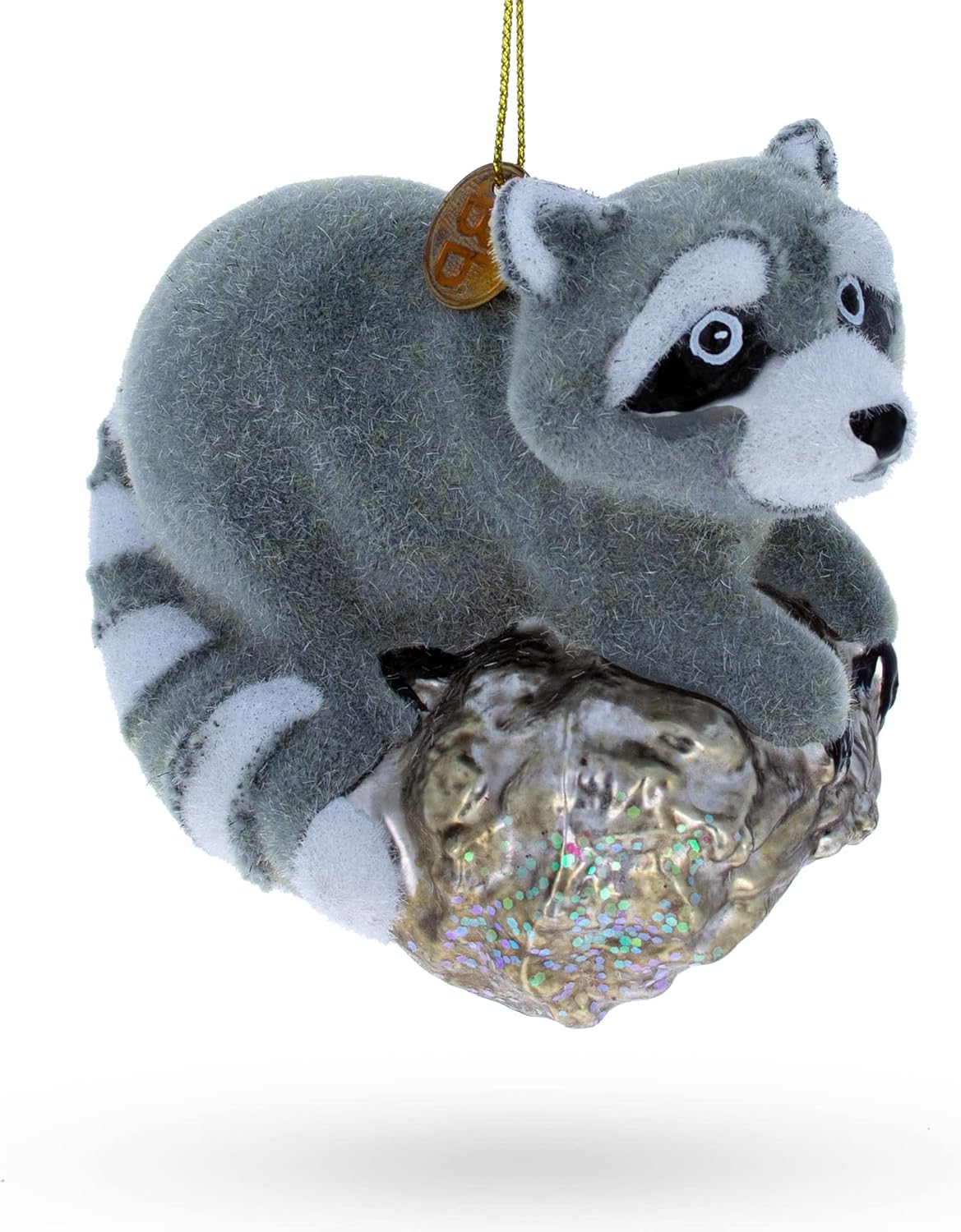 Playful Racoon on a Log Blown Glass Christmas Ornament - Image 6