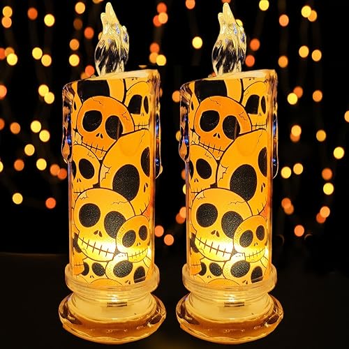 2 velas LED sin llama de Halloween, funciona con pilas, pilas incluidas, velas electrónicas falsas realistas para decoración de dormitorio,