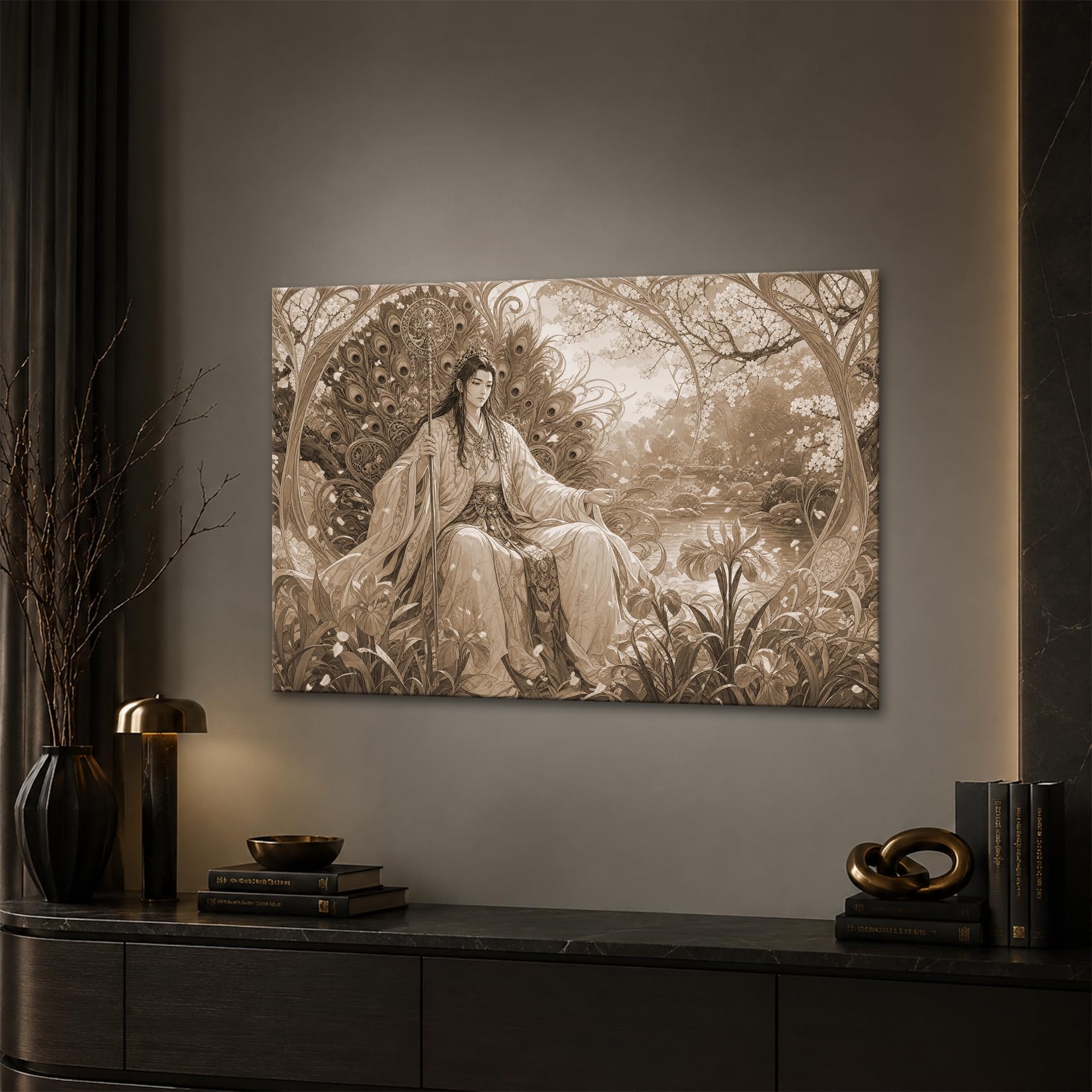 deyoli Obraz na płótnie elegancki kształt przed drzewem wiśni 70 x 50 cm
