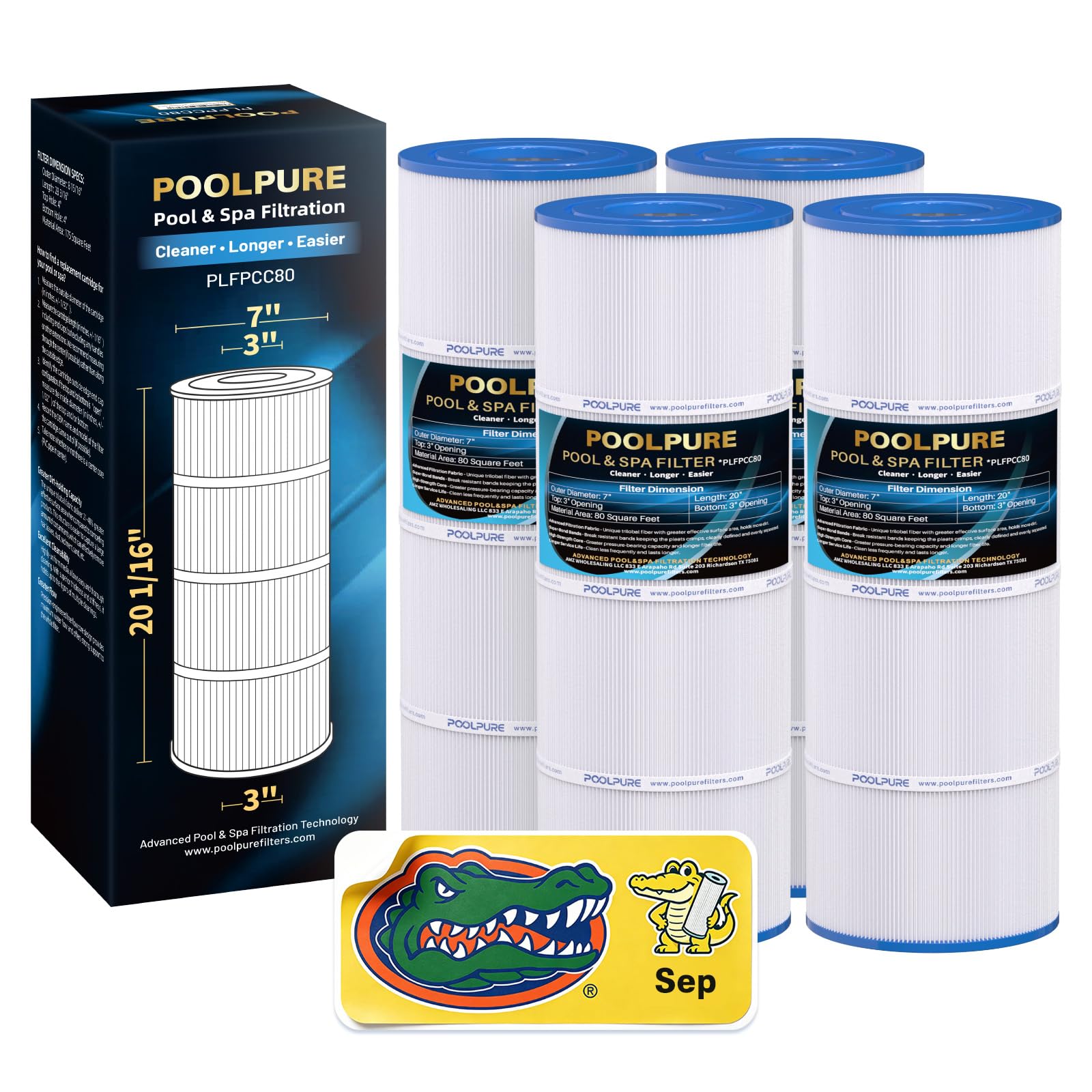 POOLPURE Filtre de Piscine Remplace Pleatco PCC80-PAK4, Unicel C-7470, Filbur FC-1976, Pentair Clean & Clear Plus 320, R173573, 178580, 817-0081, 4 Cartouches