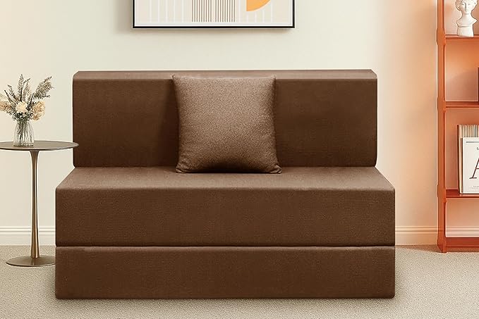 ARTFUL LIVING | 1-Seater, 3X6 | Convertible Sofa Cum Bed with Cushion – Jute Fabric Perfect for Living Rooms & Guest Rooms - Brown