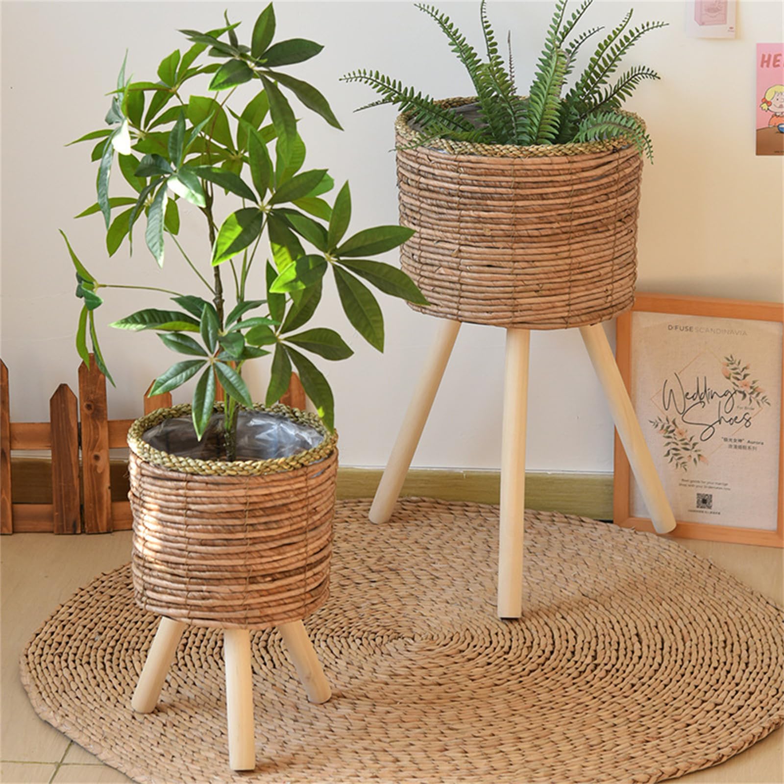 Cesti per piante intrecciati cesti di fiori vasi di vimini intrecciato con supporto per piante per esterni cestino per fioriere da pavimento