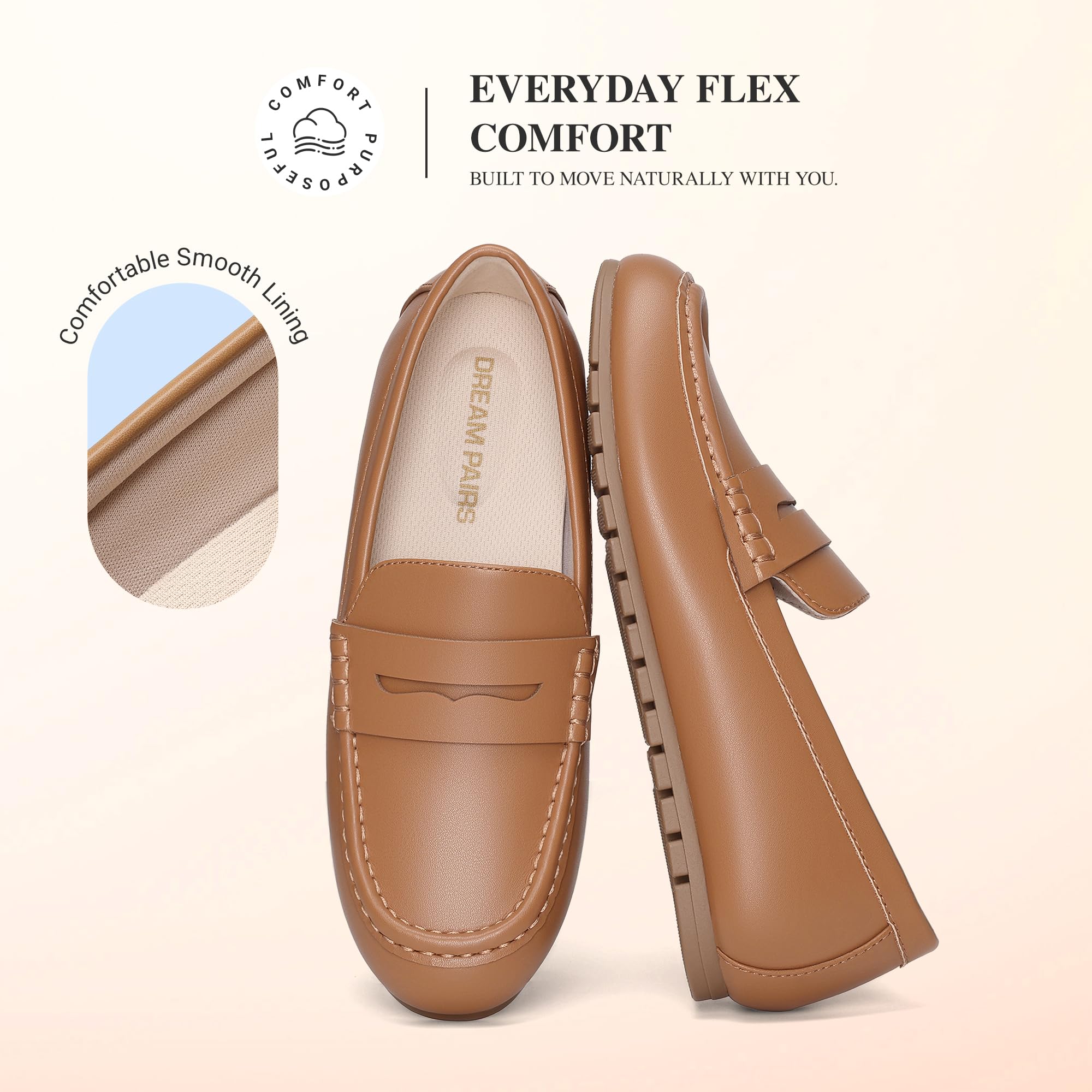 DREAM PAIRS Damskie mokasyny wsuwane wygodne buty robocze, Brązowy, 41 EU